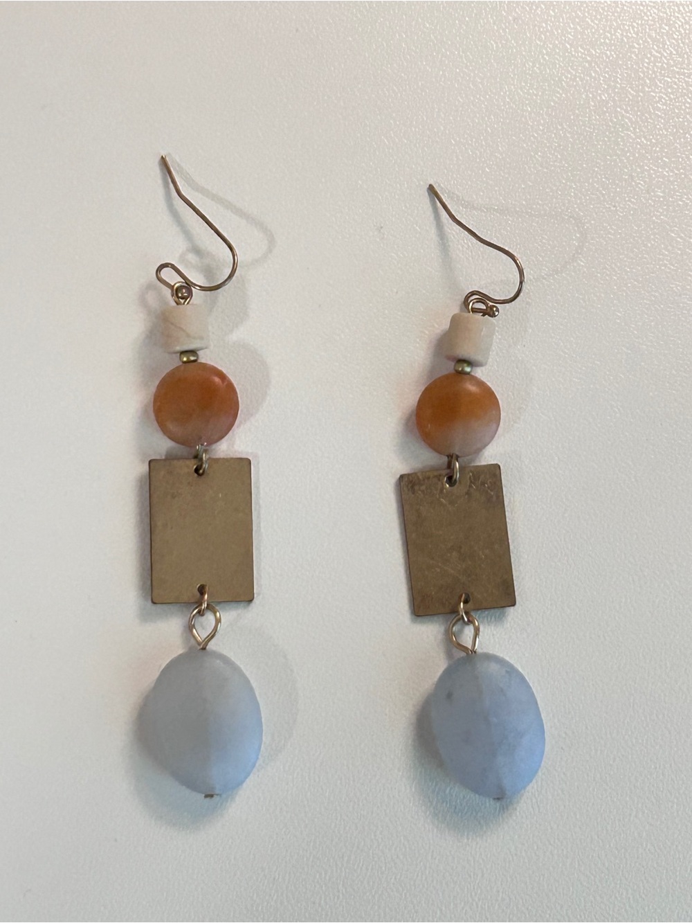 Orange and Light Blue Drop Earrings - Minimal Geometric Style